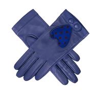 Women's Silk-Lined Leather Driving Gloves with Heart Cut-Out - ROYAL BLUE / XL