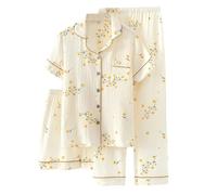 Women's Silk Pyjamas Set Loose Fit Wide Leg Plaid Pjs Winter Skin-Friendly Casual Classic All Seasons Loungewear Ladies Pyjama Sleep Lounge Comfy Sleepwear Night Beige