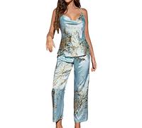 Womens Silk Pyjamas Set, Women Pajamas Set Cotton Silky Two Piece Pajama Set Pj Loungewear Set With Long Pants Loungewear Sets For Women Womens Cherry Printed Pajama Set Satin Pajama Set Mint Green