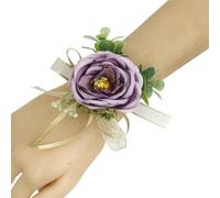 Women's Silk Rose Boutonniere for Wedding Pins Colorful Flowers Bridesmaid Marriage Accessories Corsage and Boutonniere Set for Bridesmaids, Bridal Showers(Purple Corsage)