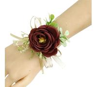 Women's Silk Rose Boutonniere for Wedding Pins Colorful Flowers Bridesmaid Marriage Accessories Corsage and Boutonniere Set for Bridesmaids, Bridal Showers(Red Corsage)