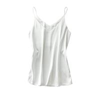 Women's Silk Satin Camisole Tank Tops Sexy V Neck Fashion Casual Spaghetti Strap Blouses Classic Versatile Ladies Sleeveless Cami Shirt Soft Comfy Pajamas Underwear UK White