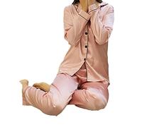 - Womens Silk Satin Pajamas Set Two Piece Long Sleeve Sleepwear Suit Loungewear Casual Loose Home Clothes Spring V Neck Nightie