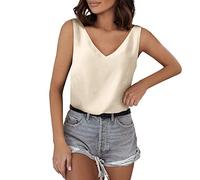 Women's Silk Satin Tank Tops Basic Camisole Vest Summer Basic Vest Shirt Tank Tops For Women V Neck Summer Sleeveless Blouse TShirts