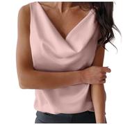 Womens Silk Satin Tank Tops Cowl Neck Casual Cami Sleeveless Camisole Blouses Summer Basic Loose Shirt 2025 New Blouses for Women Uk Tops for Women Uk
