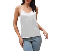 Womens Silk Satin Tank Tops V Neck Camisole Cami Spaghetti Strap Top Summer Basic Blouse(White,Large)