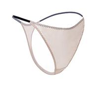 Womens Silk Spandex G-String Thong Panty, Sexy T-Back Underwear with Soft Satin (Medium, Moon White)