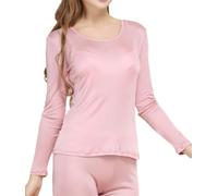 Women's Silk Thermal Underwear Long Johns Top Lightweight Mulberry Silk Shirt Baselayer Undershirts Pullover Blouse (Dark Pink,S)