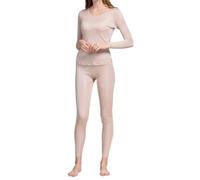 Womens Silk Thermal Underwear Set V Neck Mulberry Silk Long Johns Base Layer Top Bottom Pajama Set 2 Pcs (Nude,Large)