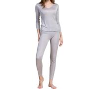 Womens Silk Thermal Underwear Set V Neck Mulberry Silk Long Johns Base Layer Top Bottom Pajama Set 2 Pcs (Gray,Large)