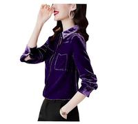Women's Silk Velvet Long-Sleeved Shirt Mulberry Silk High-end Blouse Luxury Clothes, Purple, 4X-Large Plus Extra Tall