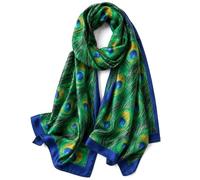 Women's Silky Satin Scarf Shawl Wrap for Wedding Evening Dress ，Green Feather Print