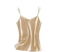 Womens Silky Satin Vest Tops V-Neck Spaghetti Strap Silk Satin Camisole Cami Vest Top T-Shirt Blouse Tank Shirt Sleeveless Cami Tank Shirt Jersey Camisole for Party Evening