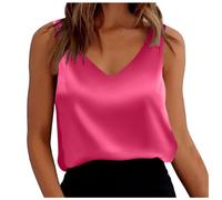 Womens Silky Satin Vest Tops V Neck Wide Strap Satin Camisole Sleeveless Cami Tank Shirt Blouses Ladies Summer Vest Basic Tank Tops Silk Camisole Loose Fit Undershirt Silk Lingerie Nightwear Hot Pink