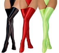 Women's Silky Thigh High Stockings - Shiny Club Party Metallic Glossy Over Knee 3 Packs