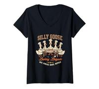 Women's Silly Goose Baking Brigade Mix Knead Bake Repeat Funny Geese V-Neck T-Shirt