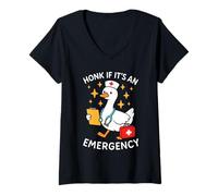Womens Silly Goose Nurse Honk IF It's an Emergency Funny Nursing V-Neck T-Shirt