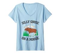 Womens Silly Goose On A Moose Funny Meme Wildlife Animal Lover V-Neck T-Shirt
