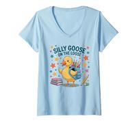 Womens Silly Goose on The Loose, Back to School, Gen Z Alpha V-Neck T-Shirt