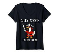 Womens Silly Goose On The Loose Funny Pirate Crew Costume Kids Boys V-Neck T-Shirt