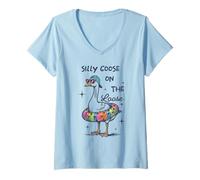 Women's Silly Goose On The Loose Funny Summer Vacation V-Neck T-Shirt