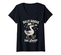 Womens Silly Goose On The Loose V-Neck T-Shirt