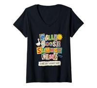 Women's Silly Goose Summer Club Suns Out Honks Out Bird V-Neck T-Shirt