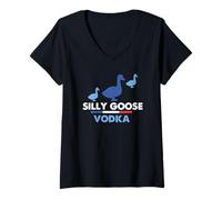 Womens Silly Goose Vodka Funny Animal Alcohol Lover V-Neck T-Shirt
