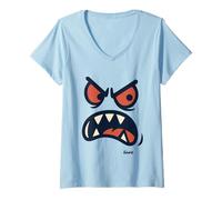 Women's Silly Monster Face Cute Spooky Cartoon Expression V-Neck T-Shirt