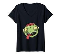 Womens Silly Zombie Brain Face V-Neck T-Shirt