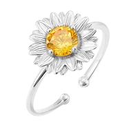 Women's Silver Adjustable Stylish Personality Daisy Sunflower Zircon Ring Sweet Flower Opening Finger Jewellery Daughter Rings with Beads Twist Rings Women Gifts, A, Metal, No Gemstone