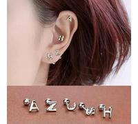 Womens Silver Alphabet Initial Letter Screw Back Stud Earrings Surgical Steel-W