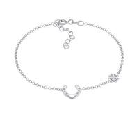 Women's Silver Bracelet with Clover Leaf (6 mm) and Horseshoe Symbol (10 mm), Bracelet with Lucky Pendant Made of 925 Sterling Silver, Bracelets Lucky Symbol for Women Girls, Jewellery Gift