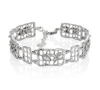 Womens Silver Bracelet With Rectangular Floral Design In Sterling Silver