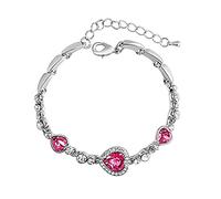 Womens Silver Bracelets Love Heart Crystal Bracelet Fashion Women's Bracelet Wrist Bangle Girls Accessories Holiday Gifts (Hot Pink, One Size)