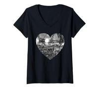 Womens Silver Disco Ball Heart V-Neck T-Shirt