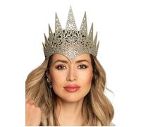 Womens Silver Glitter Fantasy Queen Crown Headpiece Snow Queen Tiara Fancy Dress