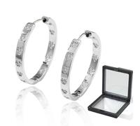 Women's Silver Hoop Earrings Lightweight Silver Hoop Earrings Heart Shaped Diamond Design 32mm