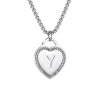 Women's Silver Initial Stainless Steel Love Heart Tiny Letter Personalized Name Jewelry for Girlfriend Gift 26 Alphabet Letters