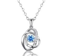 Women's Silver Necklace, Inlaid Zircon Pendant Blue/Silver Clavicle Chain, Anniversary, Valentine's Day Gifts for Girlfriend,Silver