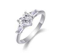 Womens Silver Ring, Rings for Me Smooth Thin Ring with Heart Shape Moissanite 1ct Platinum Size T 1/2