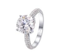 Womens Silver Rings, Simple Wedding Band 4 Prong Round 8x8mm with 2ct Moissanite 14K White Gold Size H 1/2