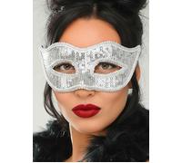 Womens Silver Sequin Venice Masquerade Eye Mask Ladies Masked Ball Eyemask