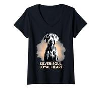 Womens Silver Soul Loyal Heart | Elegant Weimaraner Dog V-Neck T-Shirt