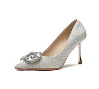 Women's Silver Sparkly High Heels - Party Heels for Small Feet, Prom, Wedding, Evening Events, Special Events,Silver,2.5 UK