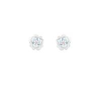 Women's Silver-Tone Pastel Flower Stud Earrings: Soft Blue Enamel Petals, Sparkling Pink Crystal Center, Dainty Feminine Style