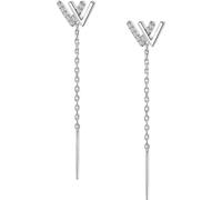Women's Silver Zircon Arrow Threader Earrings - Minimalist Geometric Earrings, Daily Commute & Date Accessory, Ideal for Birthday & Valentine's Day Gifting
