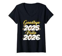 Women's Silvester Feuerwerk Neujahr-Geschenk Goodbye 2025 Hello 2026 V-Neck T-Shirt