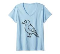 Women's Simple Bird Sketch Drawing Minimalist Outline Art V-Neck T-Shirt