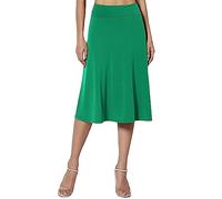 Women's Simple Comfort Basic Stretch A Line Flared Knee Length Skirt Chiffon Skirt (Green, L)